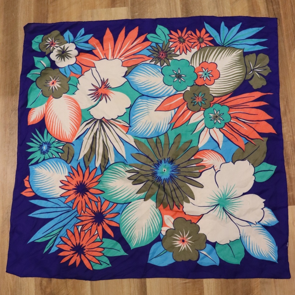 Vintage Dark Blue Floral Scarf